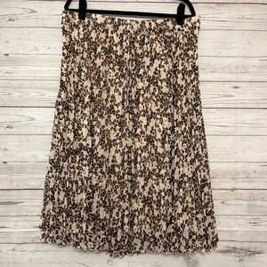 Lane Bryant Leopard Print Pleated Midi Skirt Brown Tan Elastic Waist Size 18/20